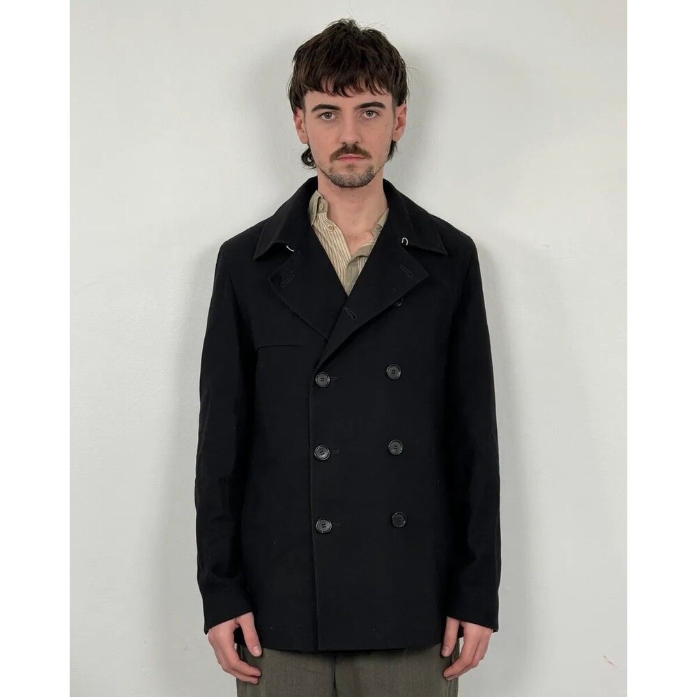 Dior Black Buttoned Wool Caba Mens Blazer Trench Coat Jacket 48 IT M AUTHENTIC